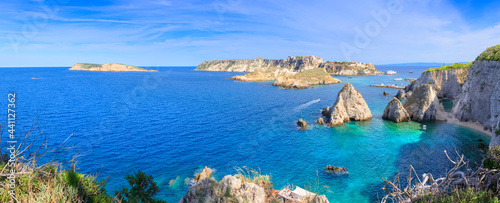 Seascape of Tremiti archipelago with Pagliai cliffs in San Domino island, Cretaccio ,San Nicola Capraia  islands in background. photo