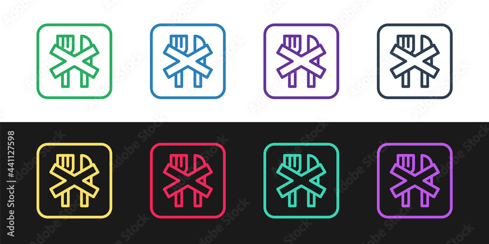 Fototapeta premium Set line Ramadan fasting icon isolated on black and white background. Religious fasting. Vector