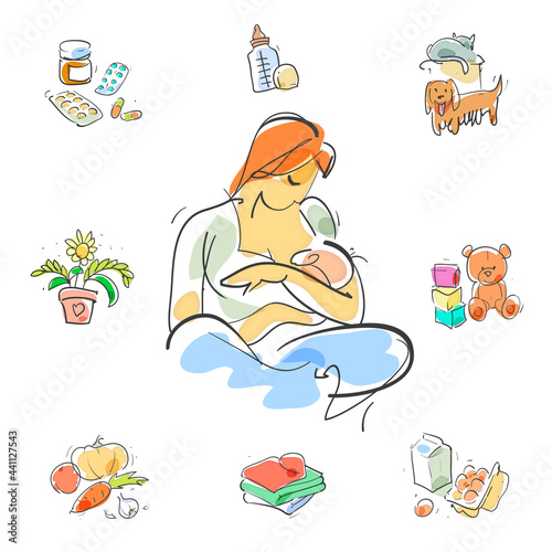 Maternity and child health. Set of vector illustrations