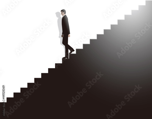 階段をゆっくり降りるビジネスマン。ベクター素材