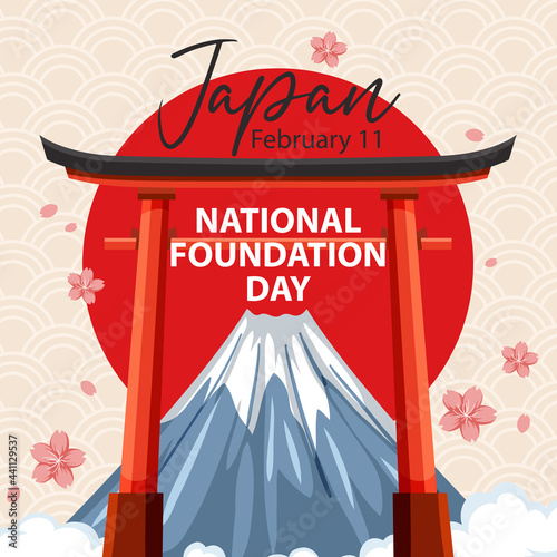 Japan's National Foundation Day banner with Mount Fuji and Torii Gate