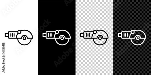 Set line Angle grinder icon isolated on black and white, transparent background. Vector