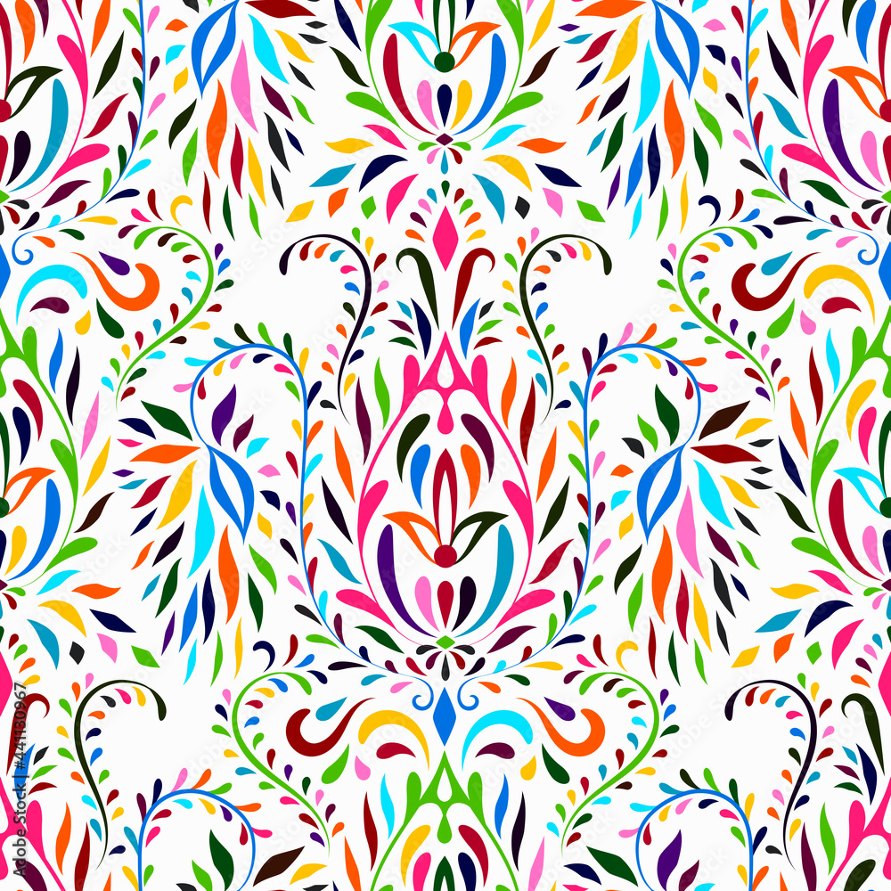 Vector Otomi  Floral Seamless  Pattern.