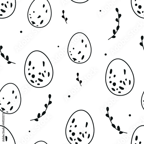 Easter vintage vector seamless pattern with eggs and branches. 
