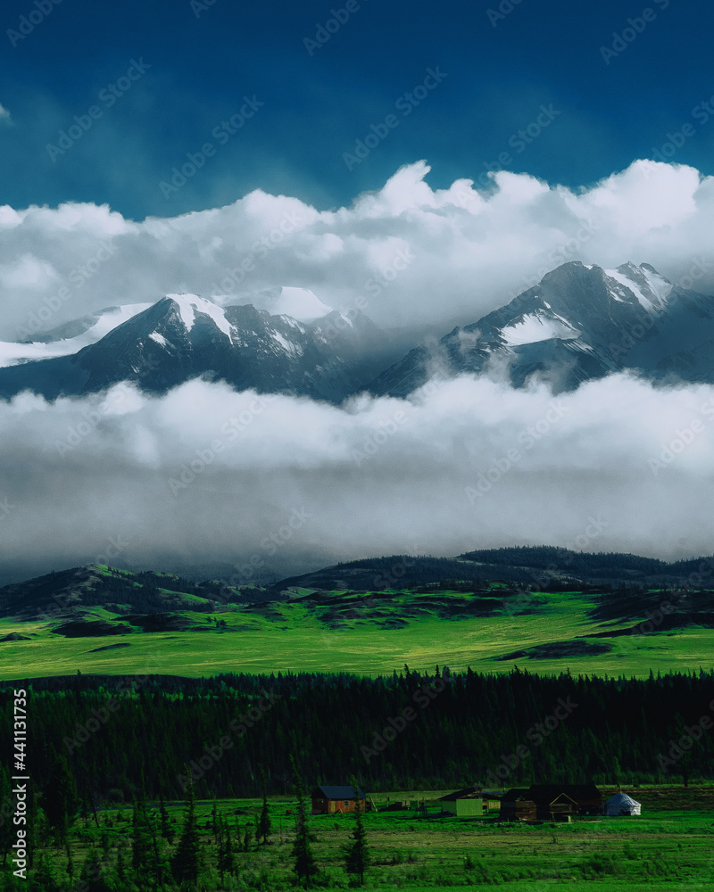snow-capped mountain peaks altai republic