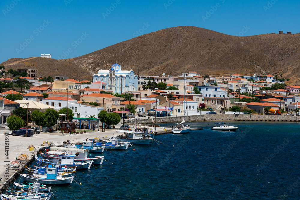 View on the harbor of the Greek island of Psara in the North Aegean