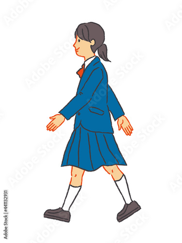 前を向いて歩く女子学生のイラスト