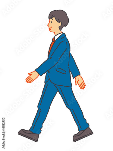 前を向いて歩く男子学生のイラスト