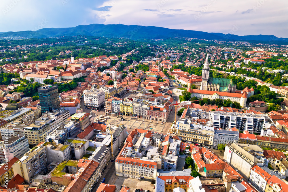 Zagreb historic city center and cathedral aerial view