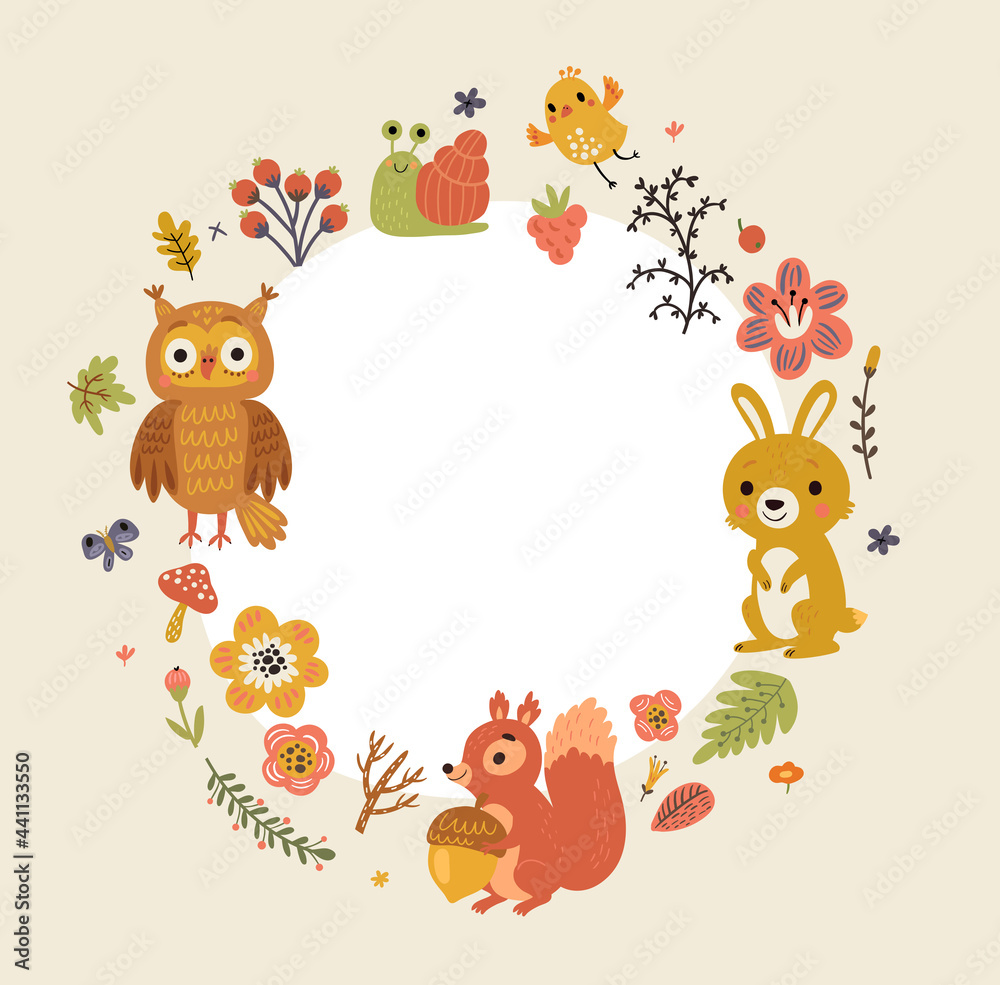 Naklejka premium Form for text with forest animals 