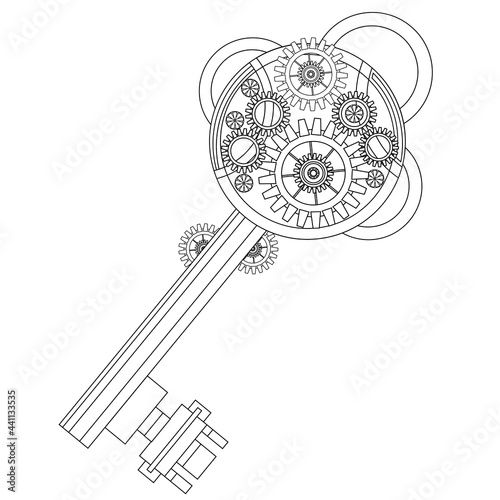 Key coloring book in steampunk style. Vector illustration of a sketch on a white background.