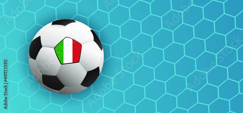 Soccer Ball in the Goal with the flag of italy. Red ball and background. Football Vector background banner. wk, ek play model. Sport finale or school, sports game. Street ball games. 2020, 2021, 2022. © MarkRademaker