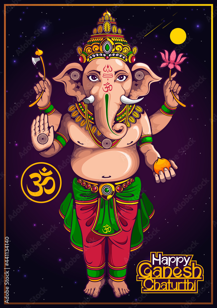 Happy Ganesh Chaturthi of india for traditional Hindu festival, background  cartoon template. Stock Vector | Adobe Stock