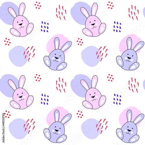 Vector seamless pattern with cute rabbits