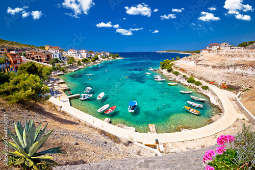 Idyllic Adriatic turquoise bay near Primosten view photo