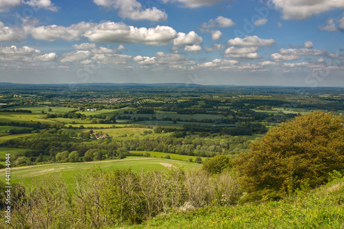 View from South Downs, Sussex, England. Looking north towards North Downs over The Weald