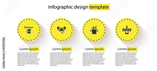 Set Signboard with glass of beer, Beer helmet, bottles in ice bucket and . Business infographic template. Vector