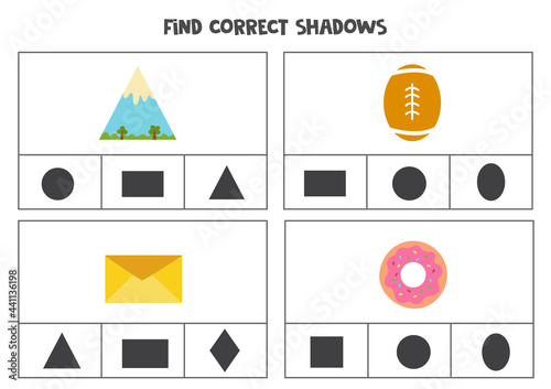 Find correct shadow of objects. Printable clip card games for children.