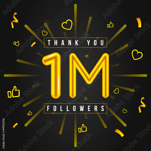 Thank you 1M followers Design. Celebrating 1 or one million followers. Vector illustration.