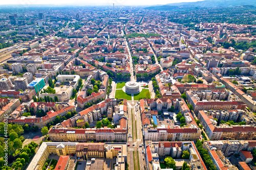 Zagreb aerial. The Mestrovic pavillion and town of Zagreb aerial view. photo