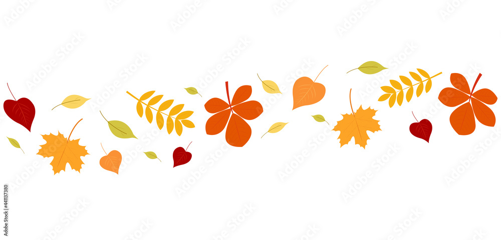 Autumn background. Flying leaves. Vector graphics