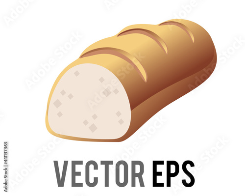 Vector brown long, thin loaf of baguette France bread icon with scoring on crust