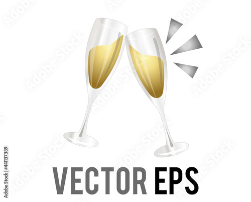 Vector two flutes of alcohol drink gold champagne sparkling wine icon