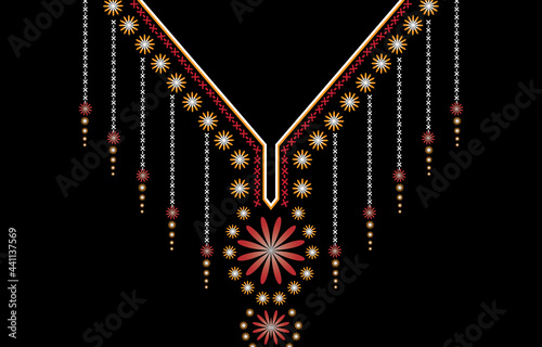 vector decorative embroidery on the clothes in native style. geometric ethnic oriental pattern traditional. floral necklace embroidery design for fashion women. background,wrapping.