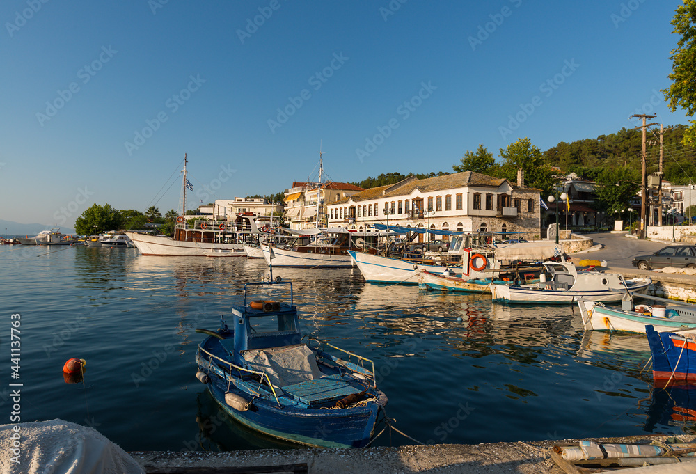 The harbor on the north coast of the Greek island of Thasos in the northern Aegean.