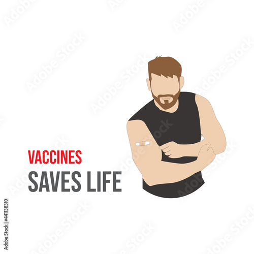 vaccine saves lives, Happy men showing their arms after receiving the covid-19 vaccination. A young man showing his arm with a bandage after receiving the covid-19 vaccine.