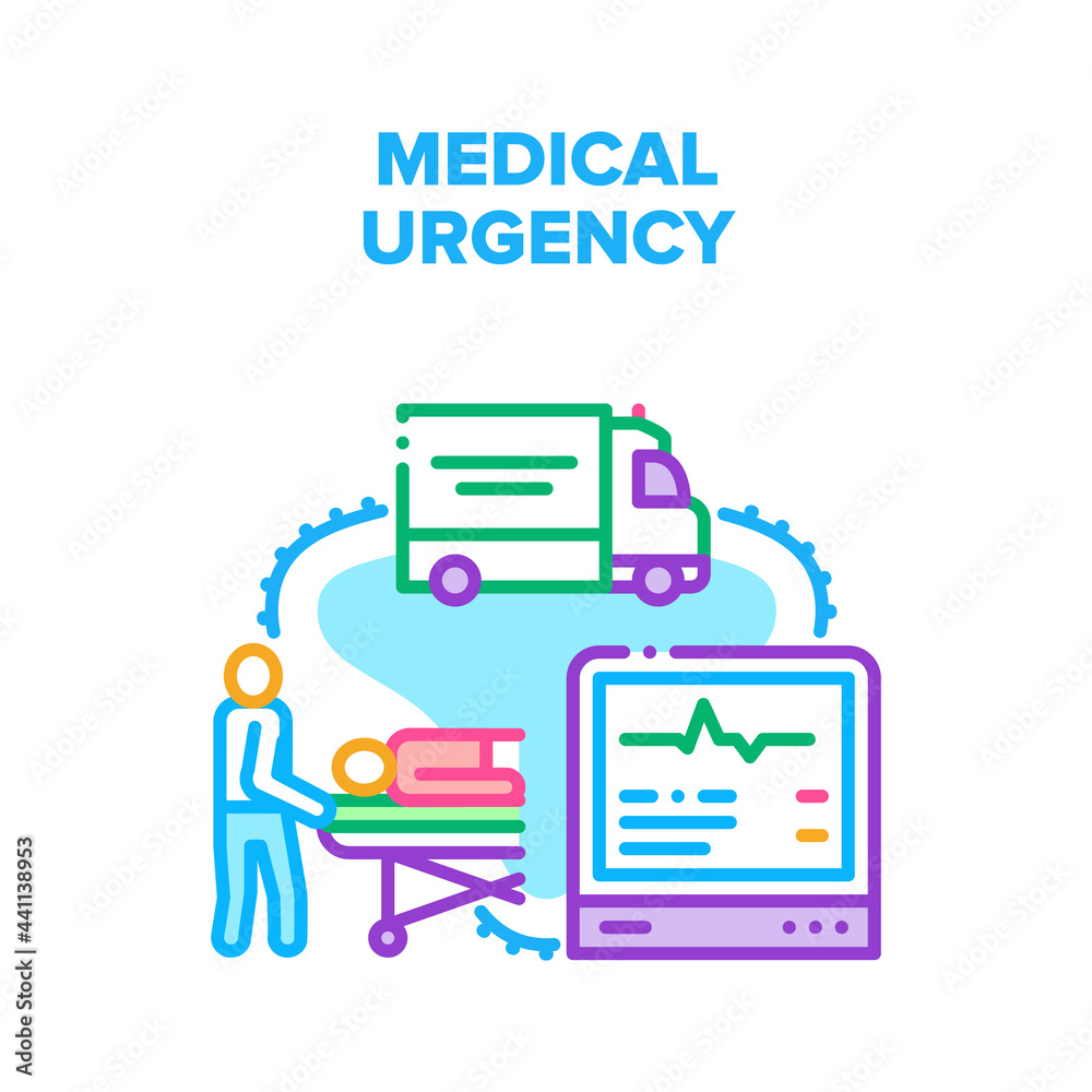 Medical Urgency Vector Icon Concept. Medical Urgency Health Help And Carrying Transportation To Hospital. Clinic Medicine Examination And Professional Disease Treatment Color Illustration Medical Urgency Vector Icon Concept. Medical Urgency Health Help And Carrying Transportation To Hospital. Clinic Medicine Examination And Professional Disease Treatment Color Illustration