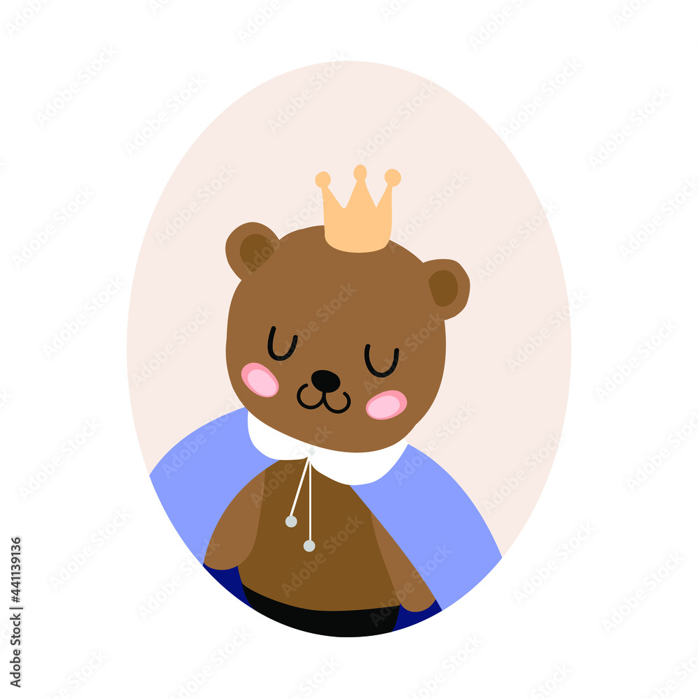little bear portrait in crown in a oval frame on the white background
little bear portrait in crown in a oval frame on the white background