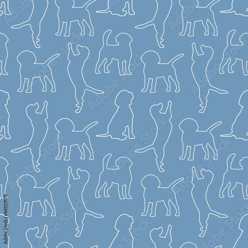 Seamless beagle pattern. Cartoon home pet, set of cute puppies for print, posters and postcard. Vector beagle  animal background. Funny little doggy seamless pattern
