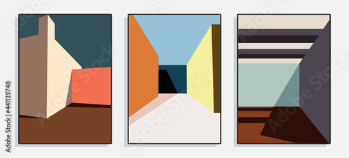 Minimalist Architecture poster series. Vector illustration.