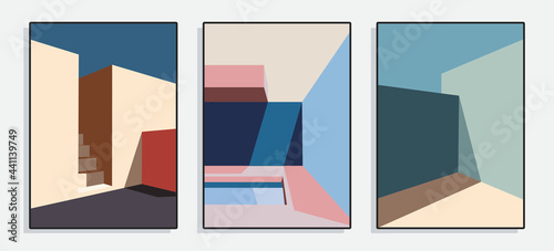 Minimalist Architecture poster series. Vector illustration.