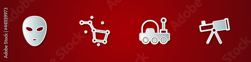 Set Alien, Great Bear constellation, Mars rover and Telescope icon. Vector
