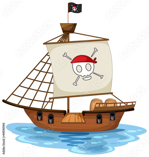 A Pirate Ship with Jolly Roger Flag isolated