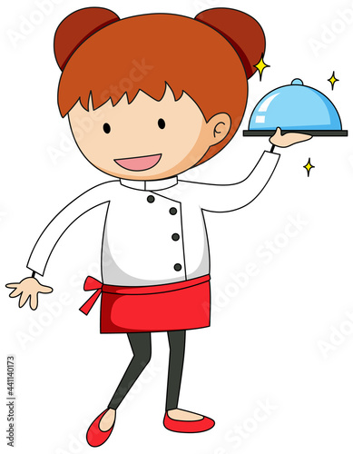 Little chef serving food cartoon character