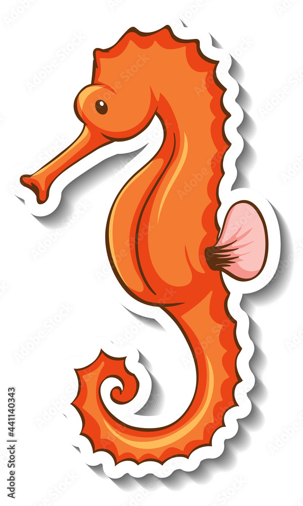 Sticker template with a seahorse cartoon character isolated Sticker template with a seahorse cartoon character isolated