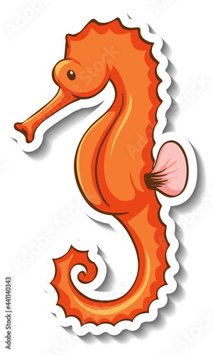 Sticker template with a seahorse cartoon character isolated