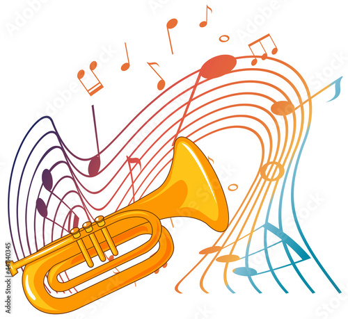 Trumpet musical instrument with melody symbols