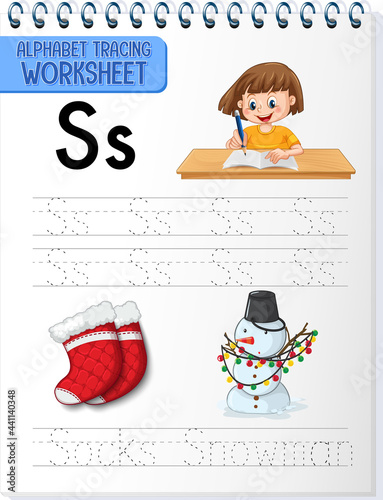 Alphabet tracing worksheet with letter S and s