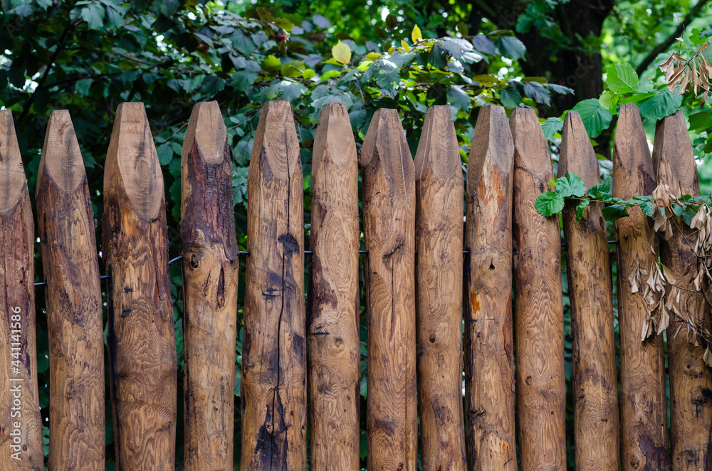 Fence in the park, with chestnut trunks, longlasting wood, old