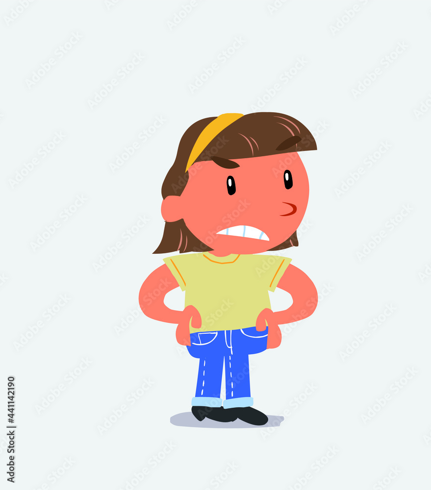 Angry cartoon character of little girl on jeans Angry cartoon character of little girl on jeans
