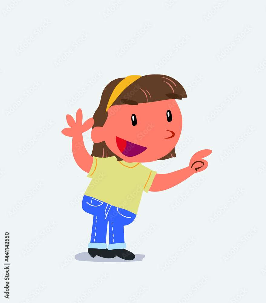cartoon character of little girl on jeans pointing while arguing. cartoon character of little girl on jeans pointing while arguing.