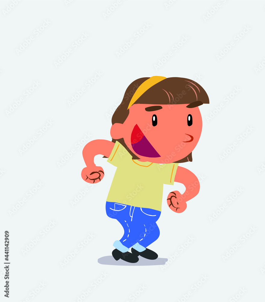 Euphoric cartoon character of little girl on jeans makes plans Euphoric cartoon character of little girl on jeans makes plans