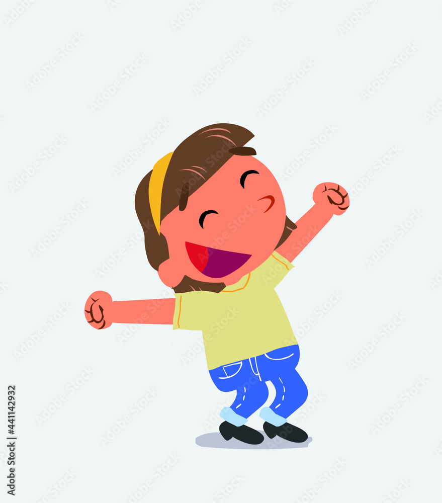 Euphoric cartoon character of little girl on jeans Euphoric cartoon character of little girl on jeans