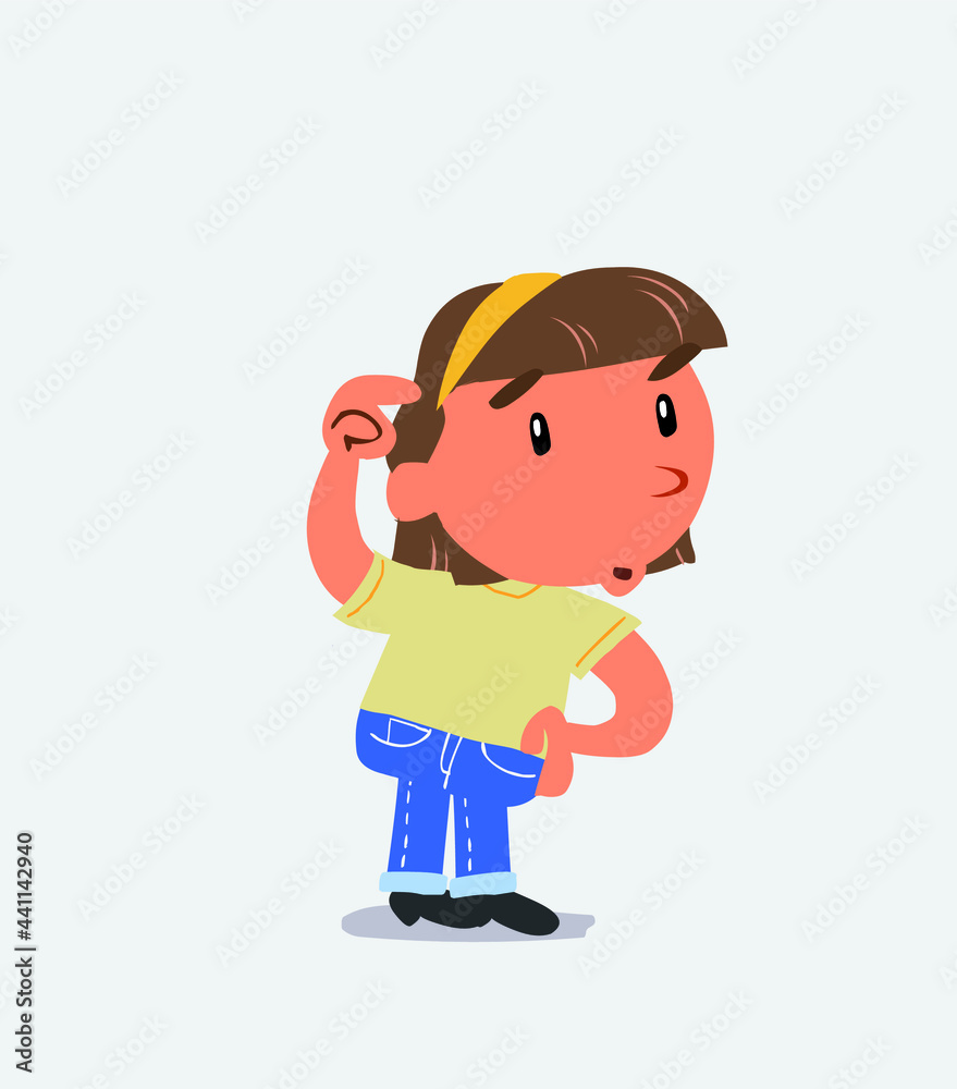 funny cartoon character of little girl on jeans doubting funny cartoon character of little girl on jeans doubting