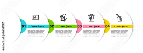 Set line Stack of pancakes, Bee and honeycomb, Honeycomb and dipper stick with. Business infographic template. Vector