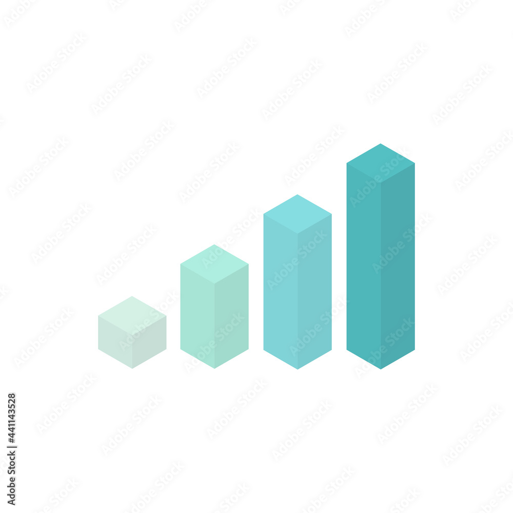 Growth graph isometric chart. Blue square business infographic element for reports and presentations. Statistics information. Vector isolated on white Growth graph isometric chart. Blue square business infographic element for reports and presentations. Statistics information. Vector isolated on white